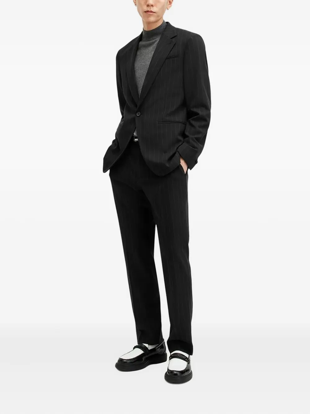 Однобортный пиджак Heddon в тонкую полоску AllSaints, черный — фото 3