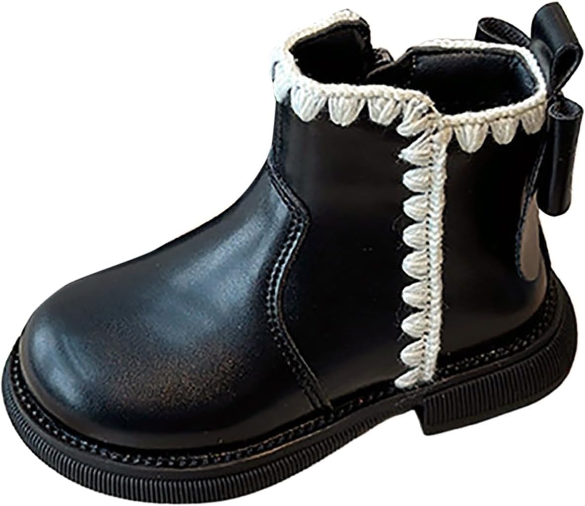 

Детские ботильоны IWIHMIV для девочек с боковой молнией, низкий каблук, короткие ботинки, противоскользящая мягкая подошва, сапожки для верховой езды, Black