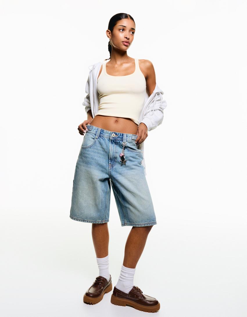 

Шорты-Бермуды из денима Balloon fit Bershka, голубой