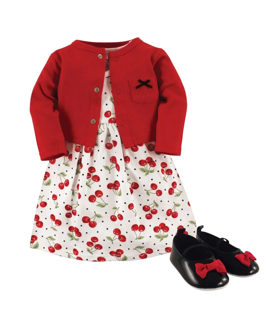 Хлопковый комплект: платье, кардиган и обувь Hudson Baby, Cherries