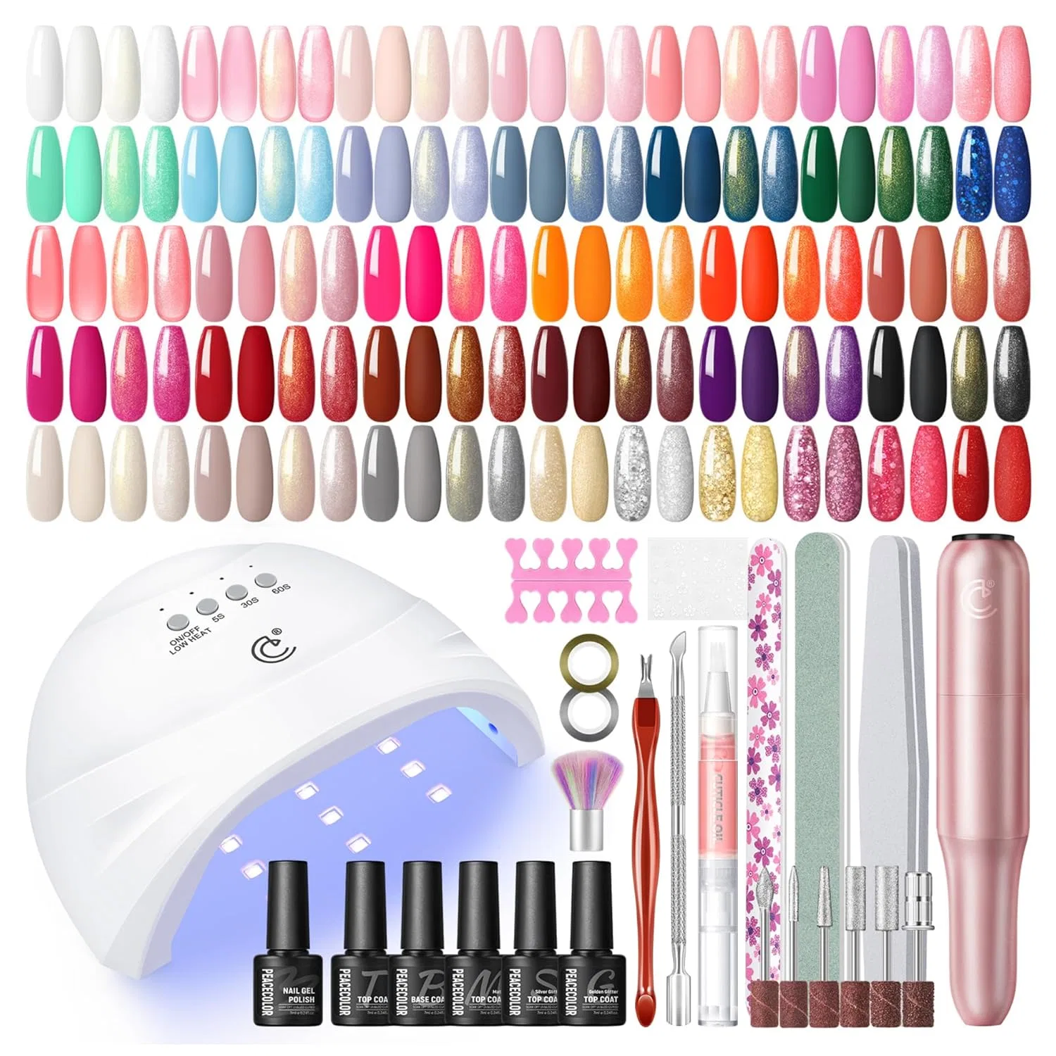 Набор УФ-лаков для ногтей с лампой и фрезером от PEACECOLOR Peacecolor, 35 Colors World Travel