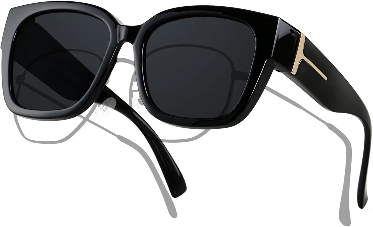 

Поляризованные солнцезащитные очки ANDWOOD, надеваемые поверх обычных очков, для женщин и мужчин, большие квадратные очки с защитой UV400, Black | Polarized Black