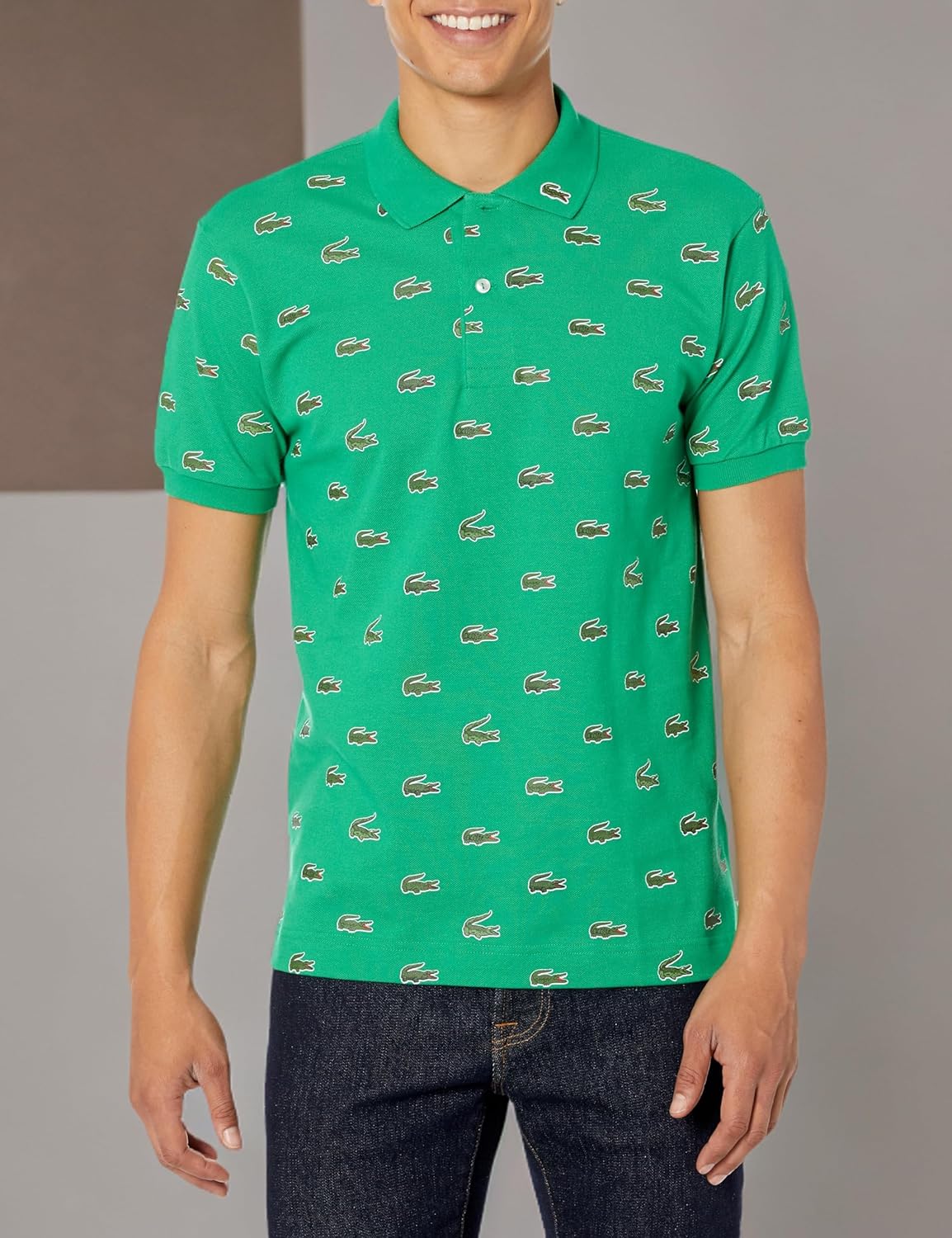 Lacoste мужская сезонная короткая рукав классический крой поло с принтом по всей поверхности, Calathea Green — фото 3