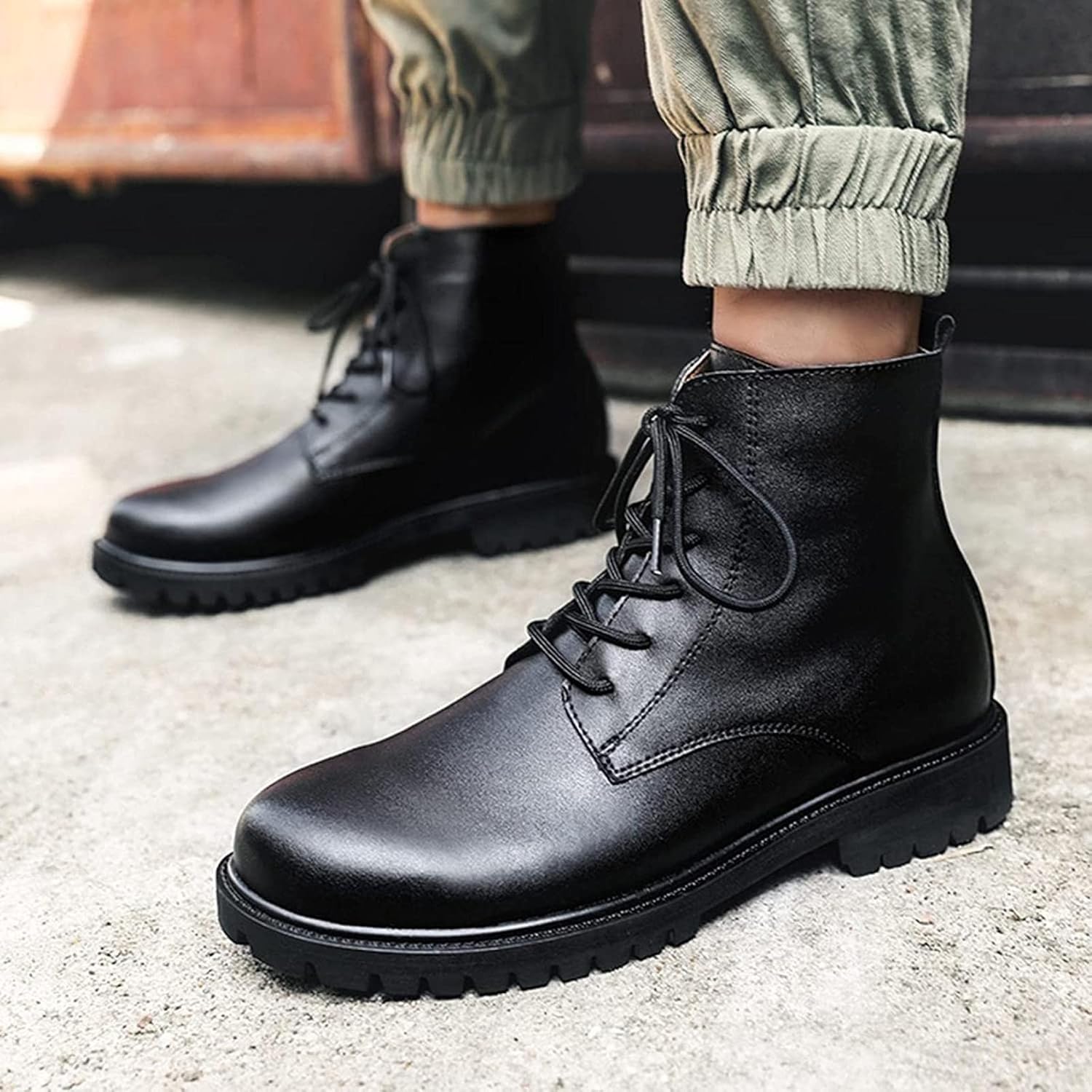 Мужские ботинки Yiozoi Ankle с шнуровкой, ветронепроницаемые, высокие, для осени и зимы, с круглым носком, повседневные уличные, черный — фото 2