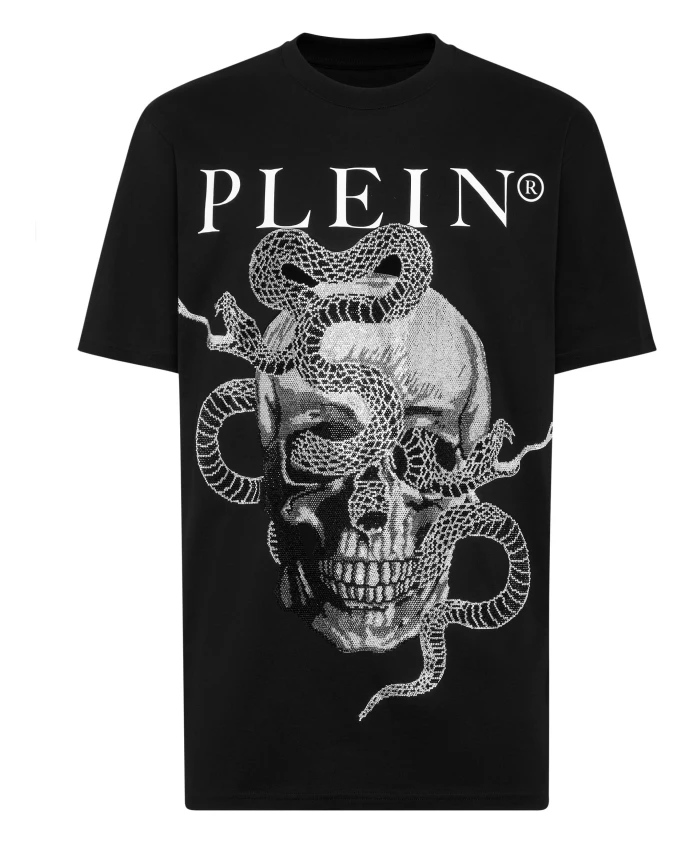 

Футболка с круглым вырезом, череп и змея Philipp Plein, черный