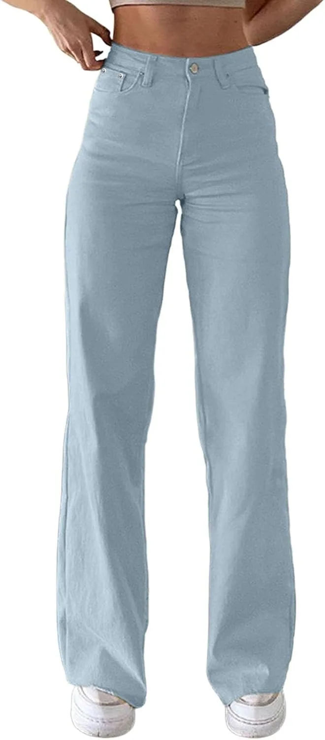 

Женские джинсы Stretchy Baggy Straight Leg Casual Denim Pants High Waisted