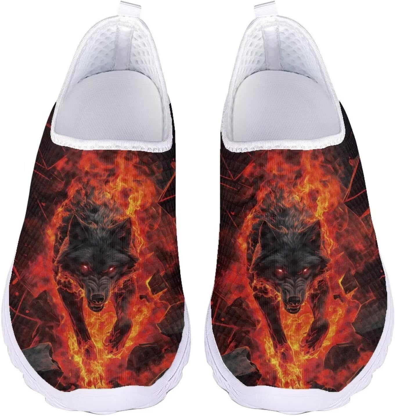 

Мужские модные кроссовки с принтом волка, дышащие, без шнурков, для бега, легкие, с противоскользящей подошвой, для тренировок в спортзале, размер 5-11.5, белая подошва Ocxbuir