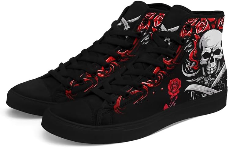 Крутые индивидуальные кроссовки Skull High Tops из холщовой ткани для мужчин и женщин, классические с шнуровкой, готический стиль, повседневные холщовые кроссовки Coolcustomize, Color1 — фото 2