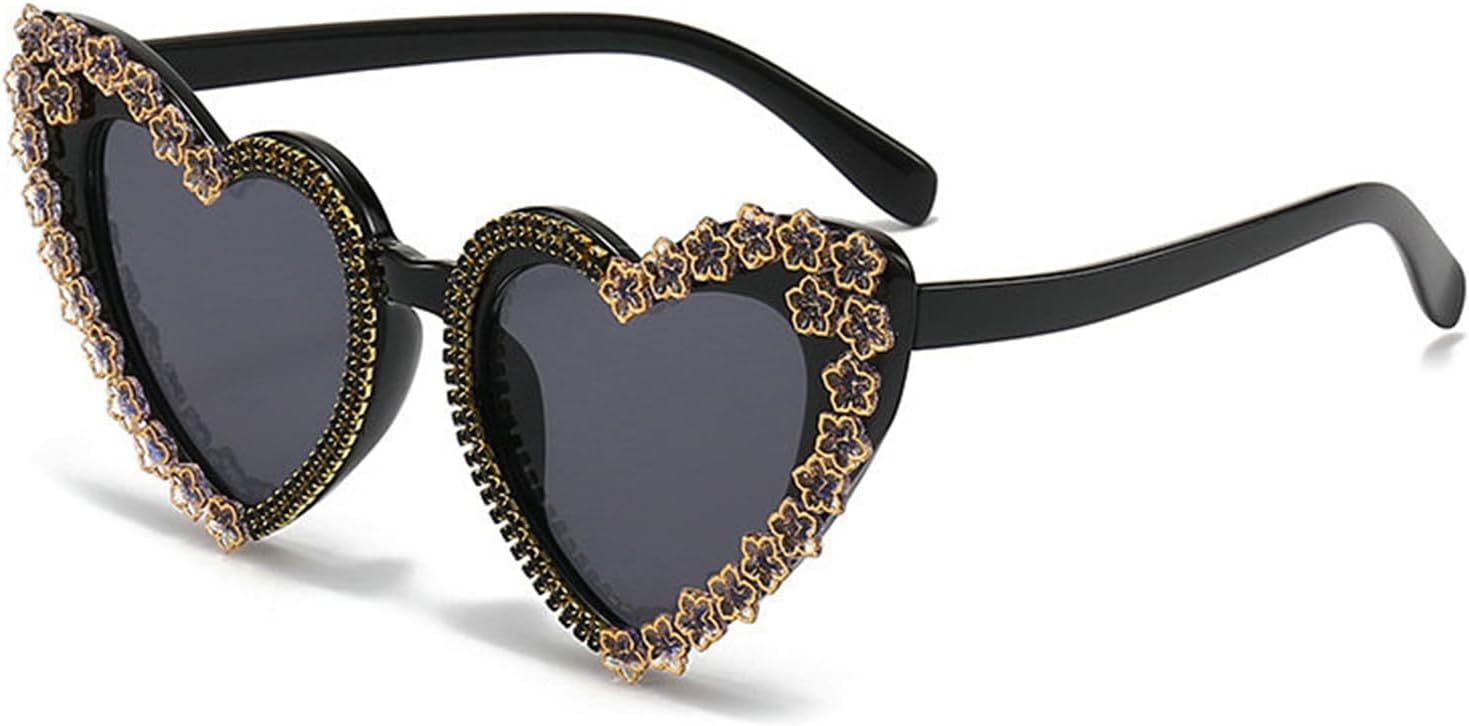 

Willochra Fashion Heart Женские солнцезащитные очки со стразами, блестящие солнцезащитные очки в форме сердца, женские солнцезащитные очки с бриллиантами для вечеринки, Black