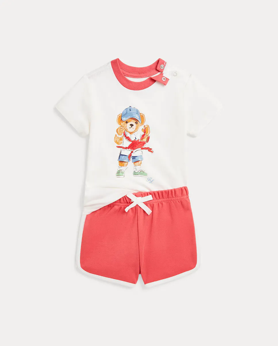 

Детский комплект для мальчика из хлопка: футболка и шорты Polo Ralph Lauren, красный