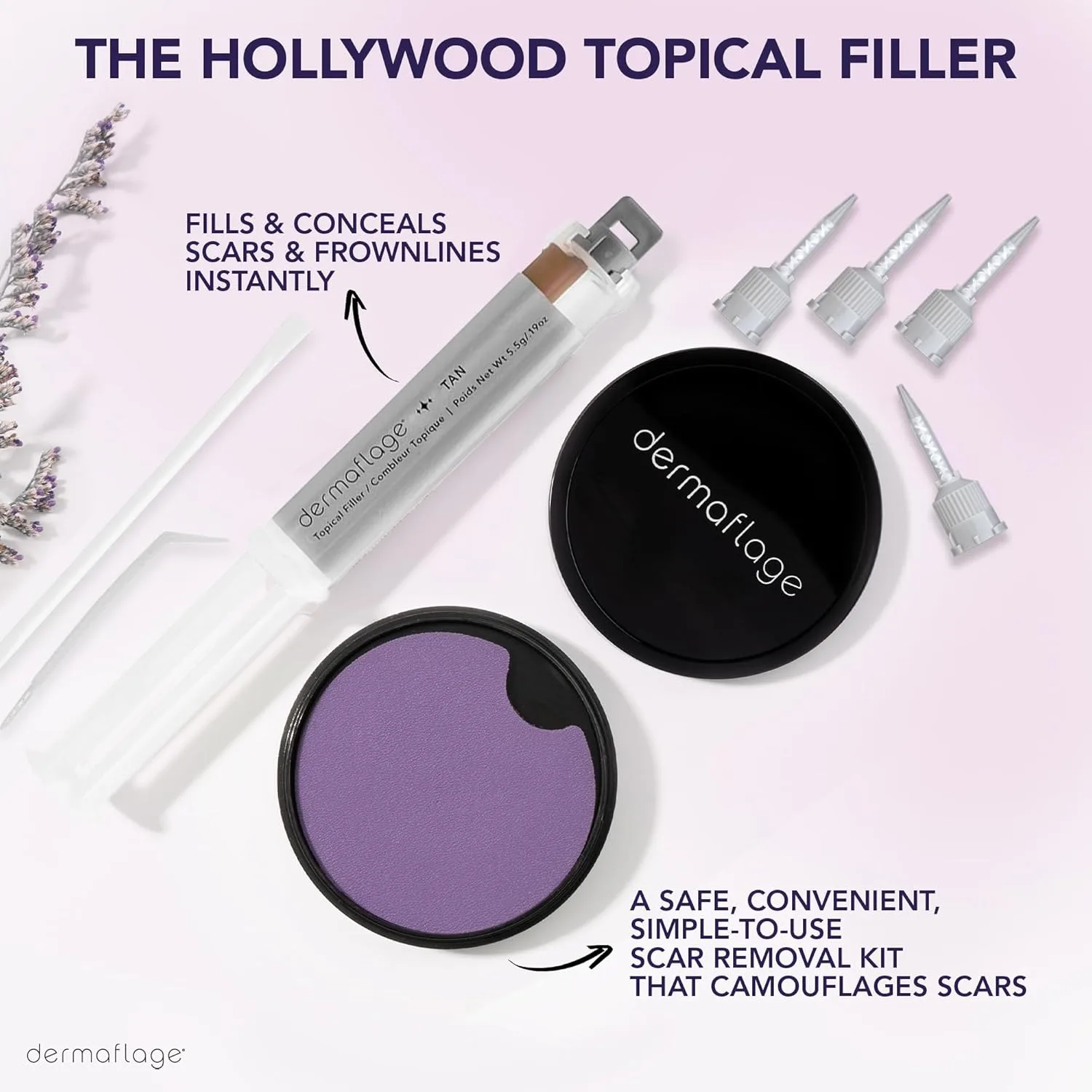 Набор для заполнения рубцов Dermaflage Scar Filler Kit - Tan - Глубокое маскирование рубцов и водостойкий консилер для рубцов от акне, морщин и рубцов типа «ледяной иглы», запас на 1 месяц., Tan — фото 2