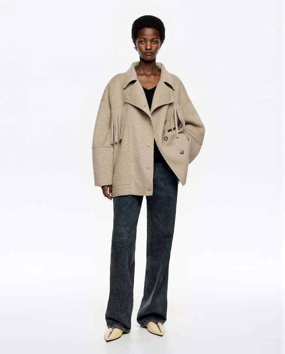 

Двустороннее женское пальто из сукна с бахромой Bimba y Lola, серо-коричневый