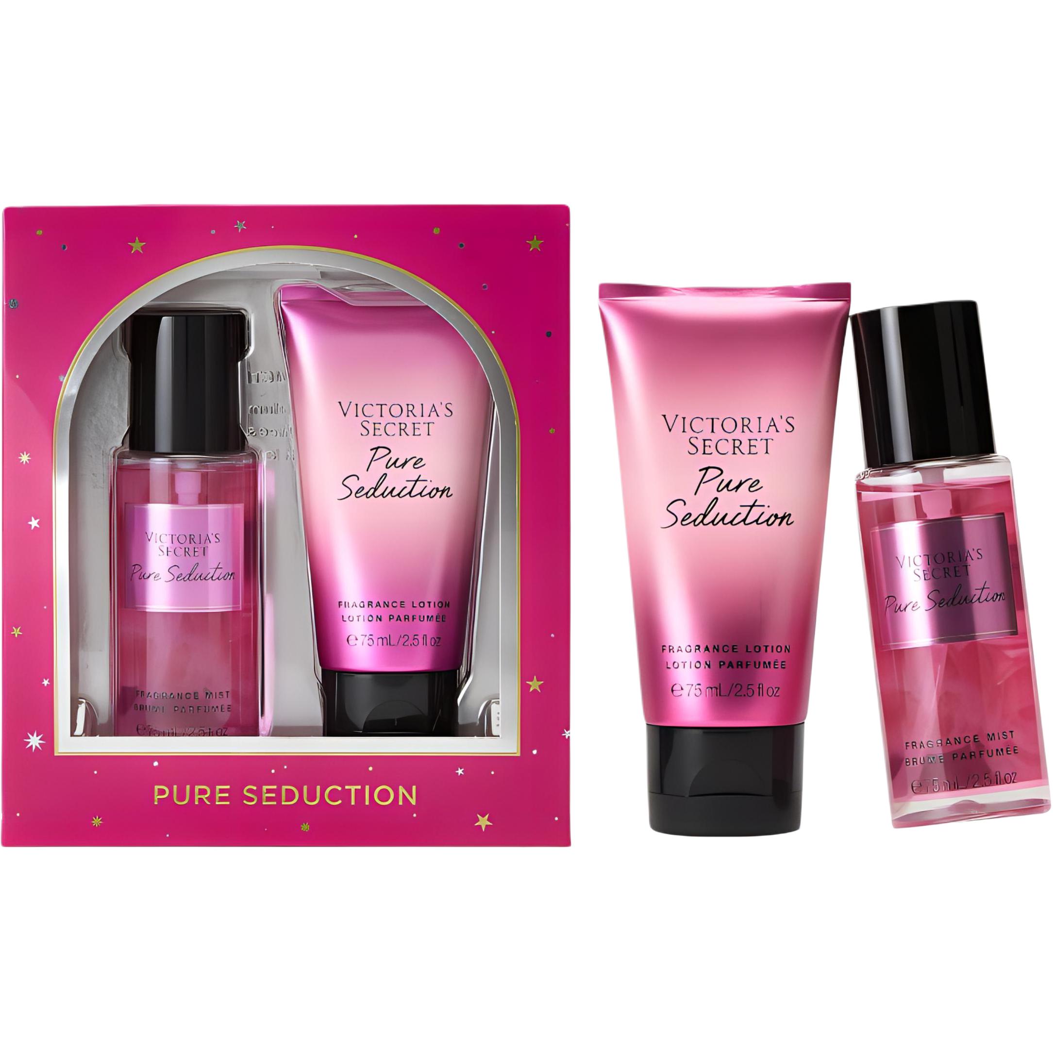 

Наборы для ухода за кожей с лосьоном: успокаивающий ароматический лосьон для тела 75 мл + спрей 75 мл Victoria'S Secret, розовый temptation fragrance body lotion 75ml+розовый temptation fragrance spray 75ml