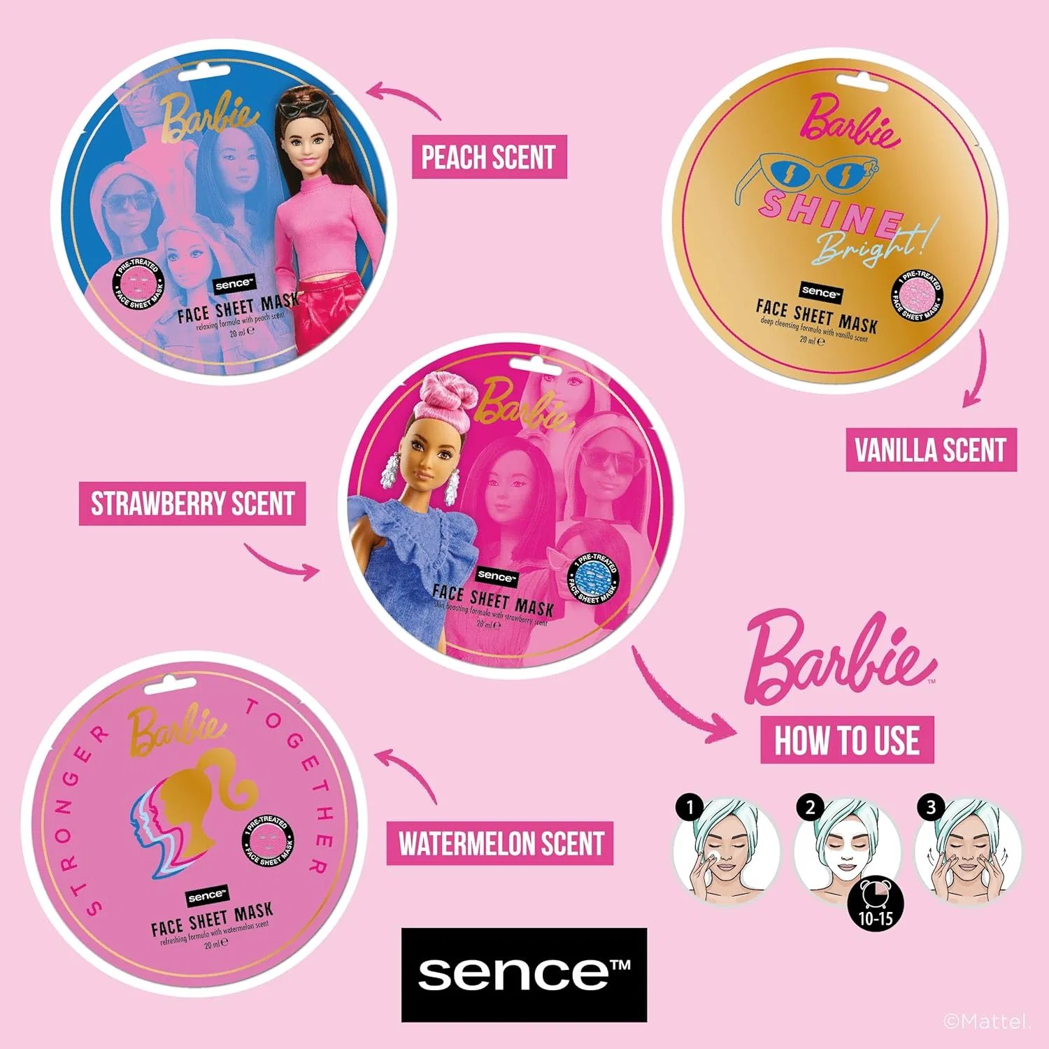Набор Sence — Тканевых масок для лица Barbie, 4 шт — фото 2