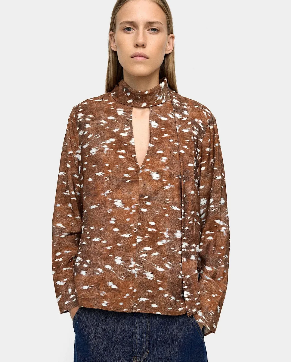 

Женская блузка с длинным рукавом, с платком на шее и принтами Parfois, коричневый