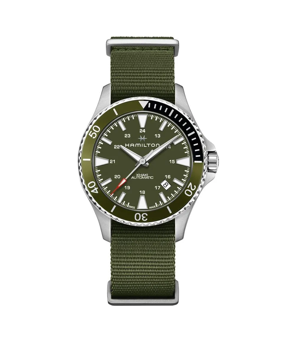 

Мужские часы Khaki Navy Scuba 40 мм с автоматическим механизмом H82375961 с календарем и текстильным ремешком Hamilton, зеленый