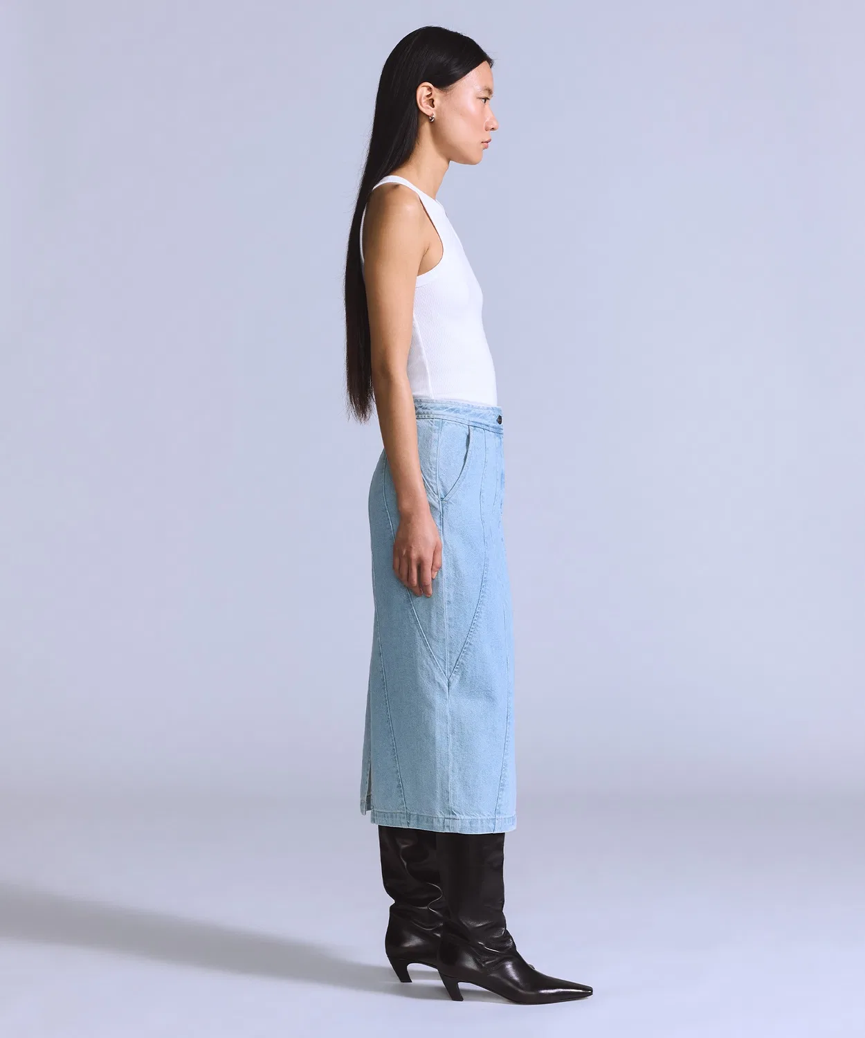 Юбка Levi's Blue Tab Seamed с вытачками, миди, деним, индиго — фото 3