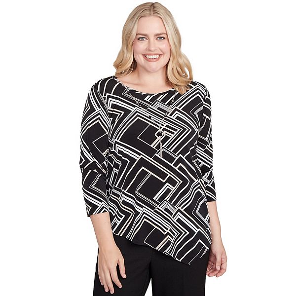 

Женский топ с геометрическим узором и ожерельем Alfred Dunner