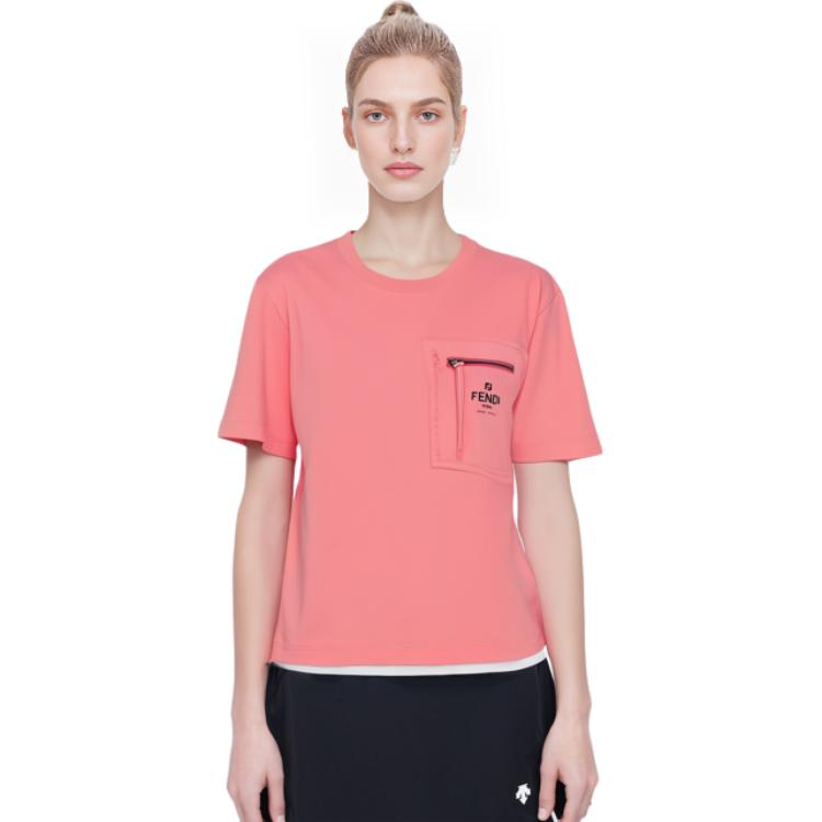 Футболка Zip Detailed Crewneck FENDI, розовый — фото 4