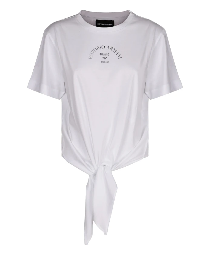 

Хлопковая футболка с круглым вырезом и узлом спереди. Emporio Armani, белый