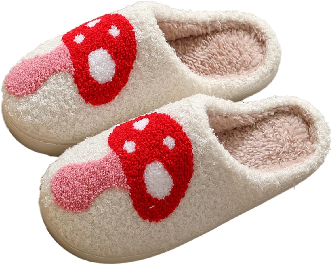 

Тапочки Loizziuy Cute Heart милые пушистые тапочки для женщин и мужчин, теплые тапочки на зиму, с памятью формы, мягкие уютные домашние тапочки, Mushroom