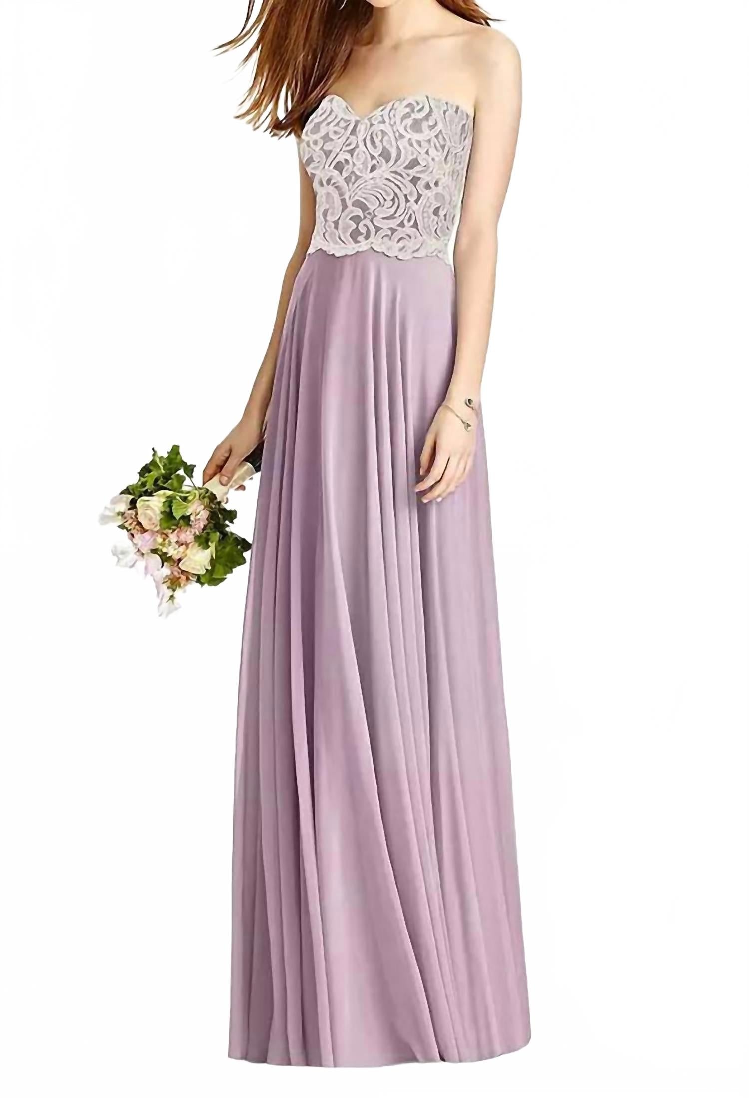 

Кружевной корсажное платье макси без бретелей в цвете Suede Rose Dessy