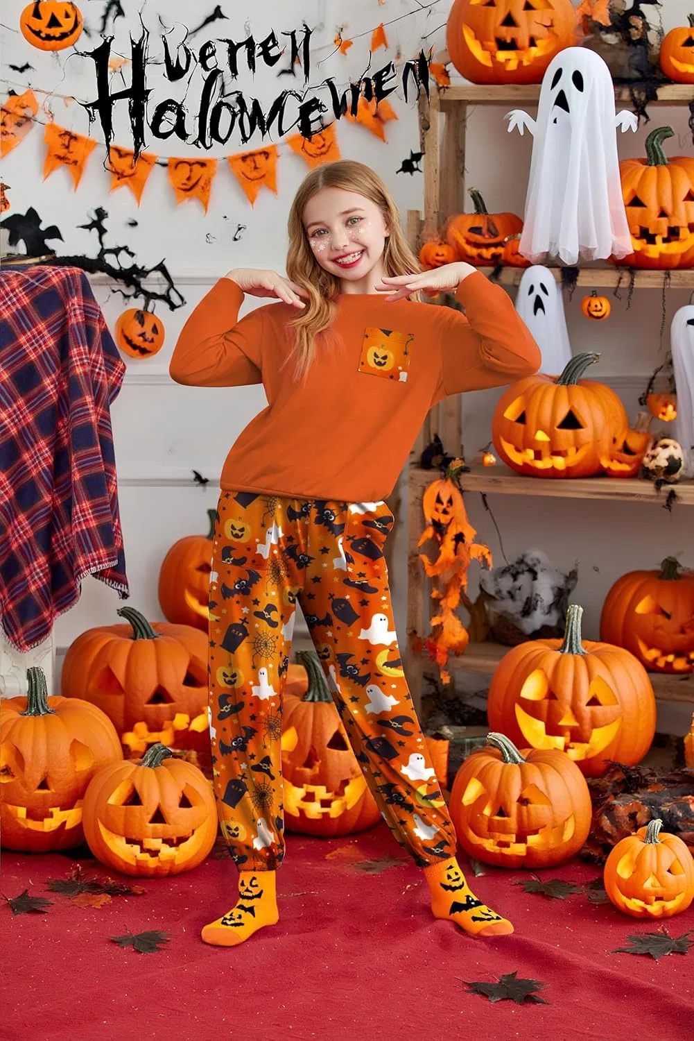Детский спортивный костюм из толстовки и штанов Arshiner, Orange&print — фото 4