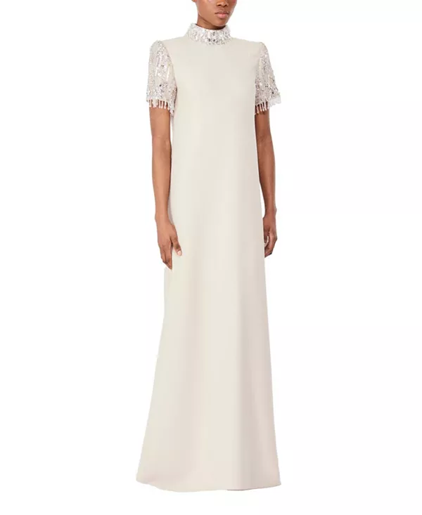 

Платье-Макси Edie с высоким воротником, украшенное пайетками Jenny Packham, белый