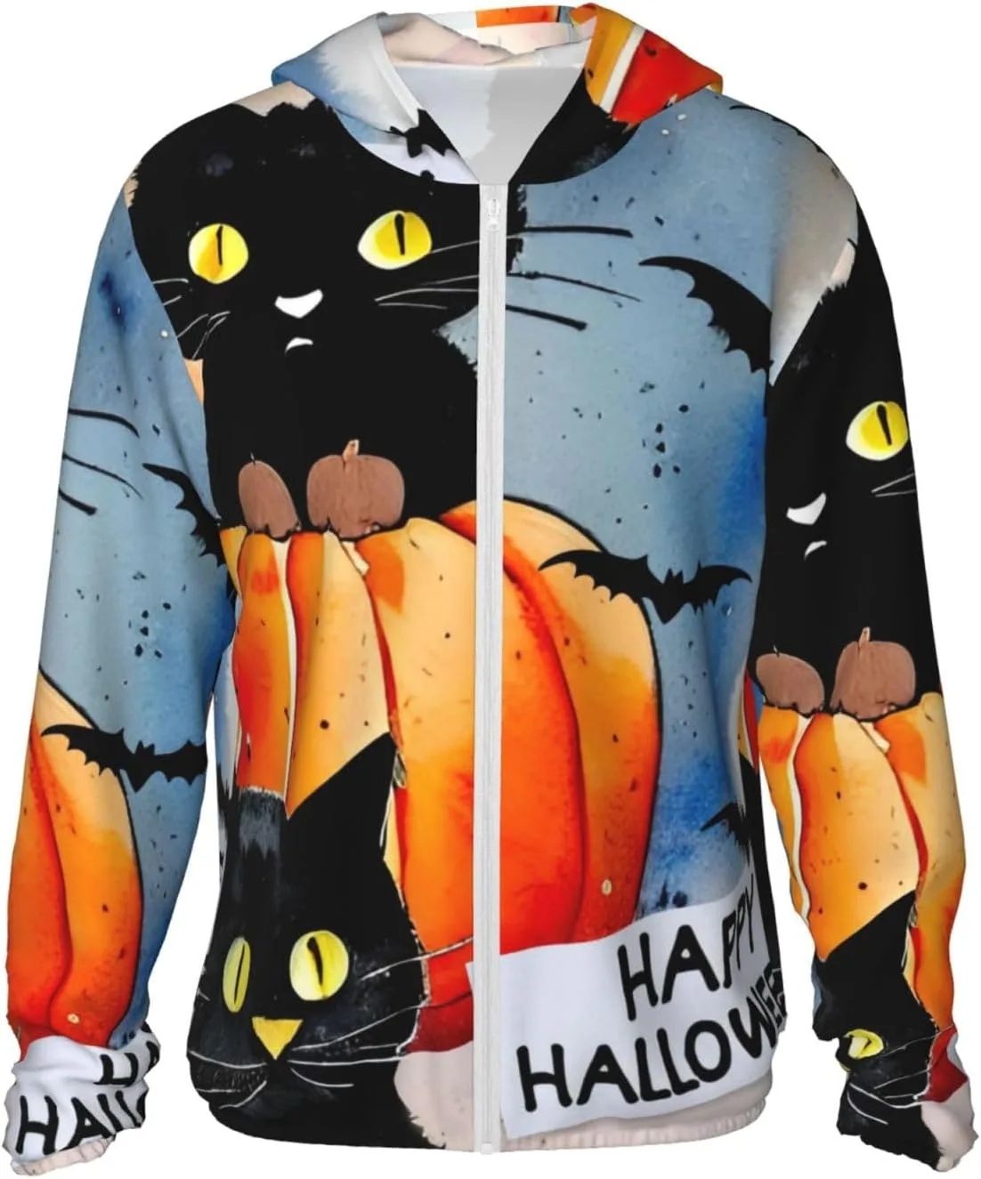 Толстовка с капюшоном Halloween Cats, защита от солнца, легкая, с длинным рукавом