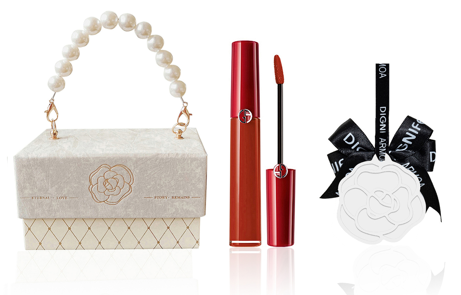 GIORGIO ARMANI AMANI Redtube Pearl Chanel Inspired Box набор из трех матовых блесков для губ, легко растушевываются, натуральные, стойкие — фото 3