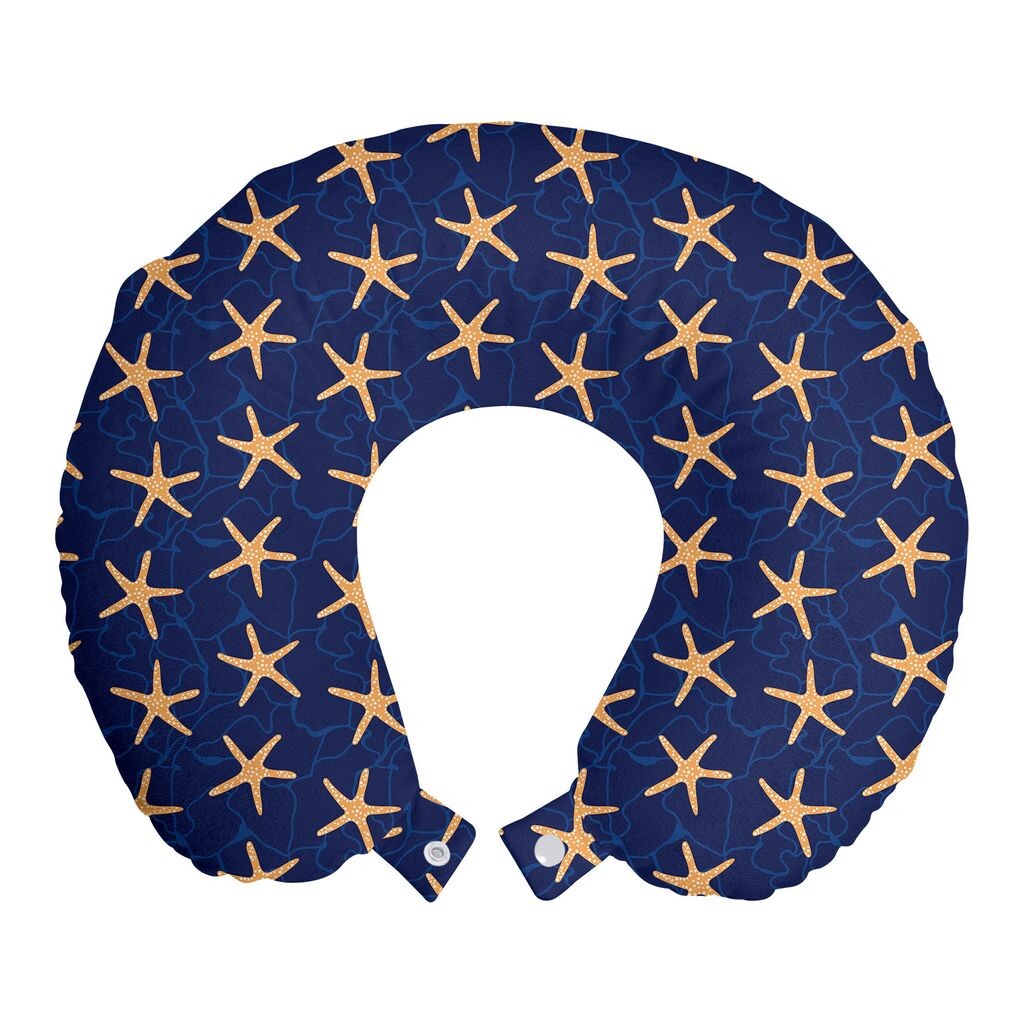 

Подушка для путешествий ABAKUHAUS Starfish Travel Pillow, мотив персикового тона на синем, пенопластовый дорожный предмет для самолета и автомобиля, 30x30 см, темно-синий персиковый