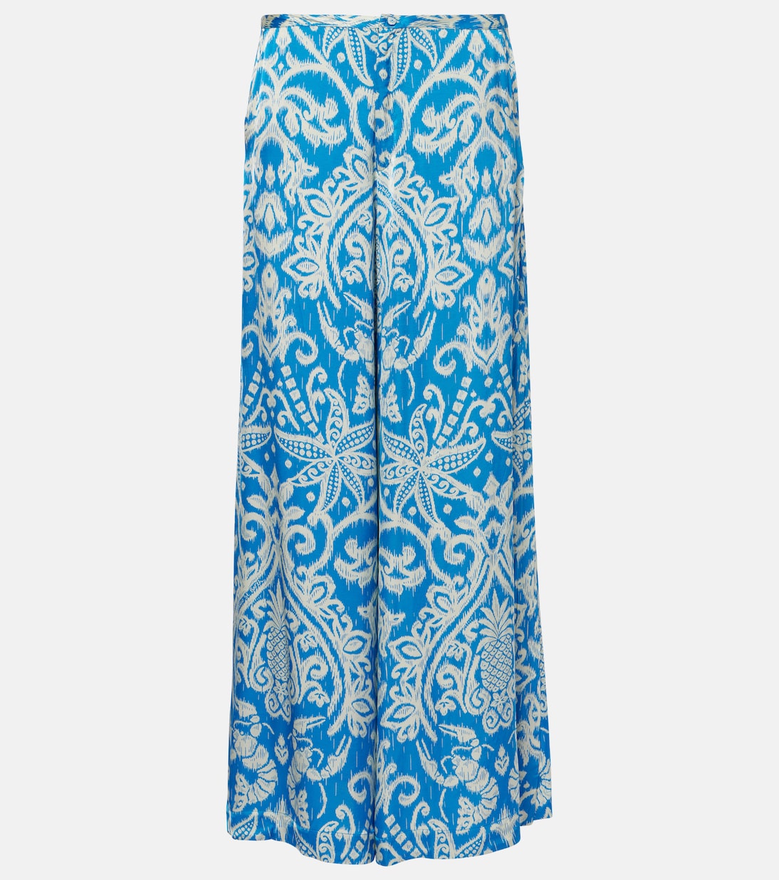 

Широкие брюки Clea с высокой талией и принтом Poupette St Barth, Turquoise Macro Ikat
