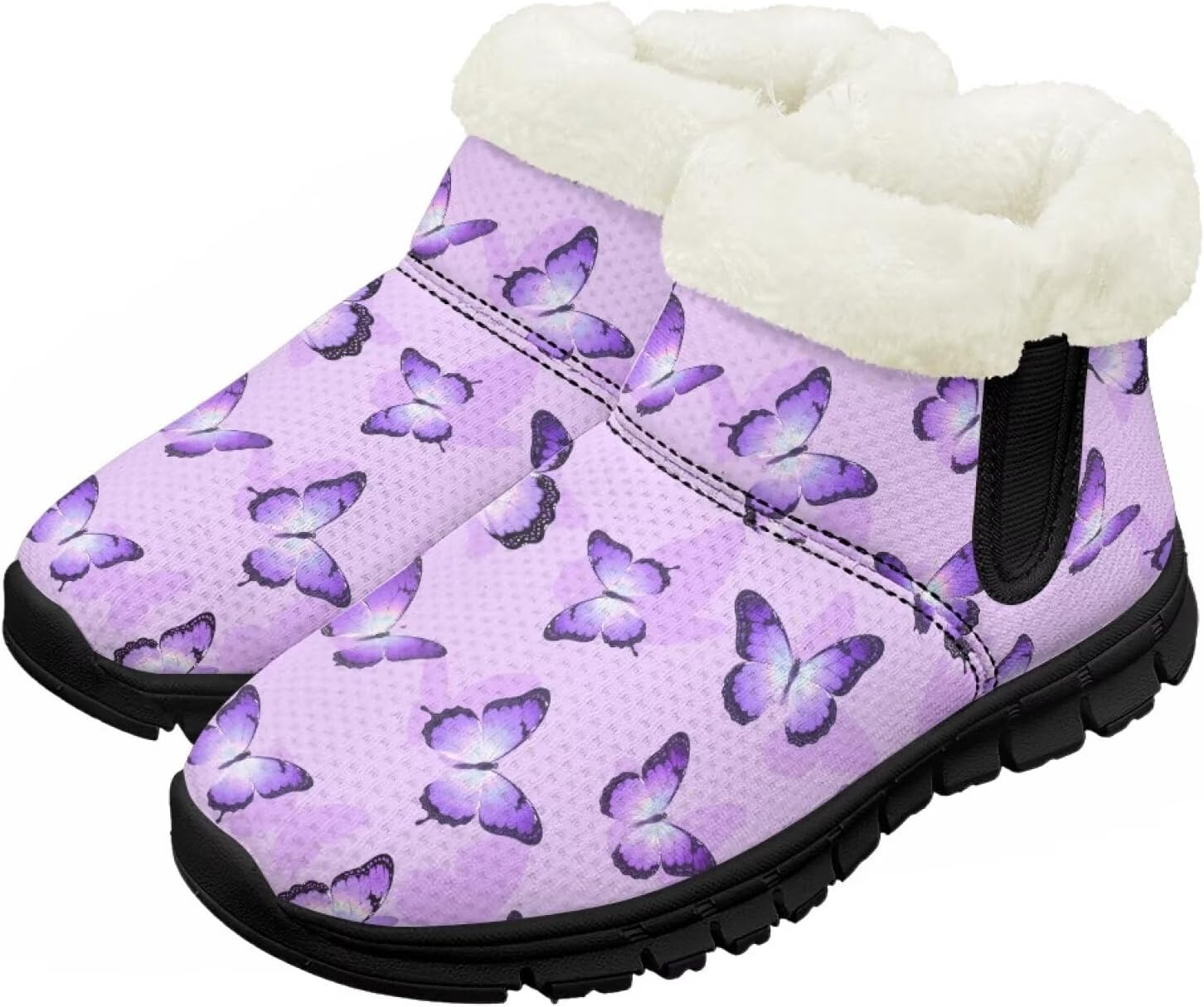 

Детские водонепроницаемые зимние ботинки для снега - теплые, с меховой подкладкой для мальчиков и девочек (малыши/маленькие дети/старшие дети), черная подошва Pzuqiu, Purple Butterflies