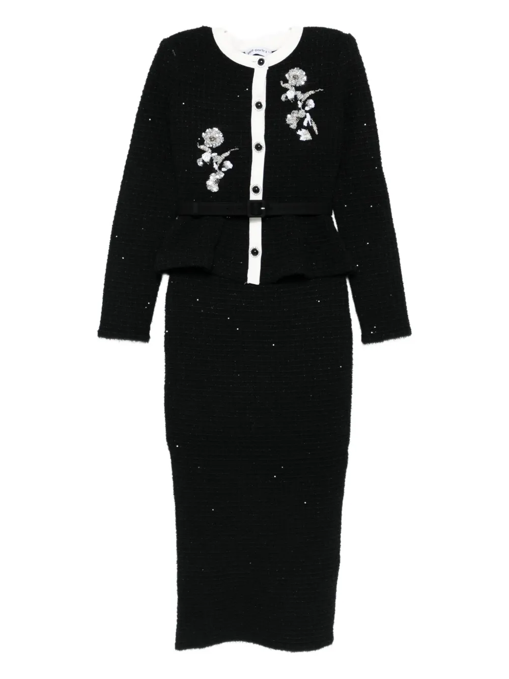 

Платье миди с цветочной аппликацией Self-Portrait, черный