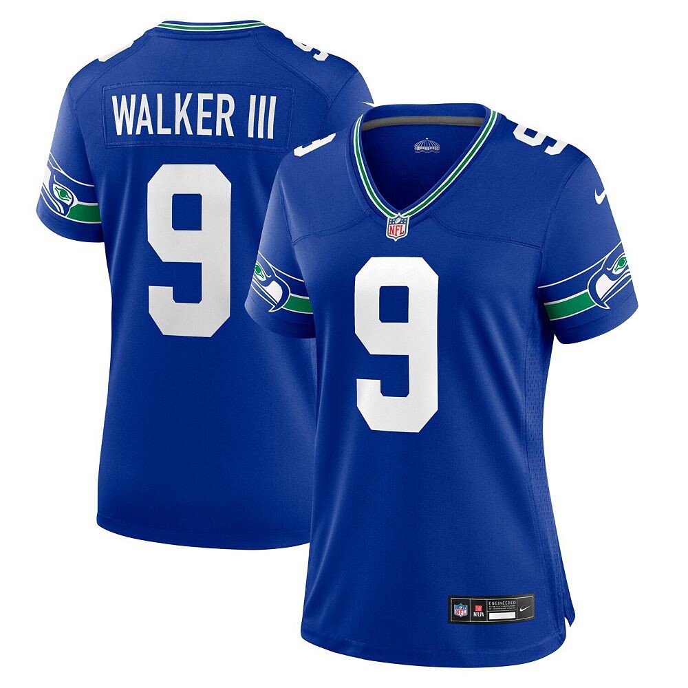

Женское игровое джерси Nike Kenneth Walker III Royal Seattle Seahawks Throwback Player, цвет Sea Blue
