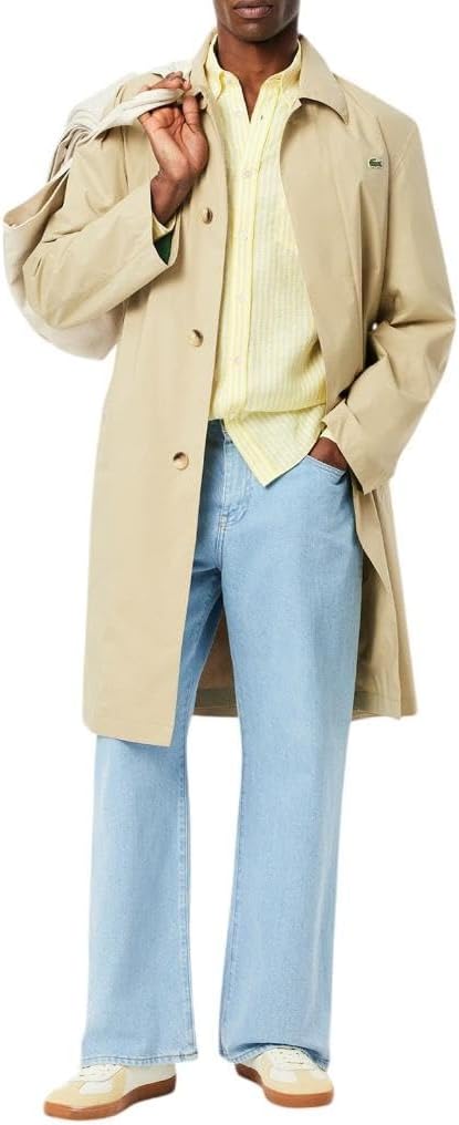 Рубашка мужская Lacoste с длинным рукавом в полоску, Regular Fit, из основной коллекции, Льняная, желто-белый — фото 4