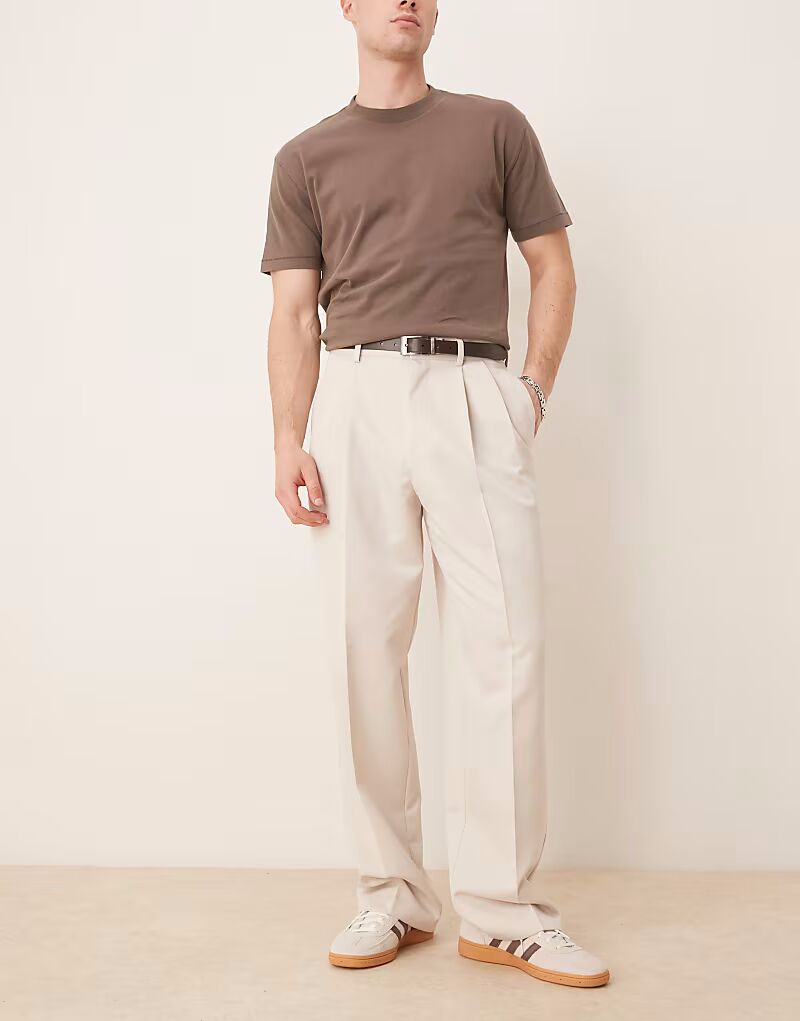 

Широкие брюки ASOS DESIGN с двойными складками цвета экрю