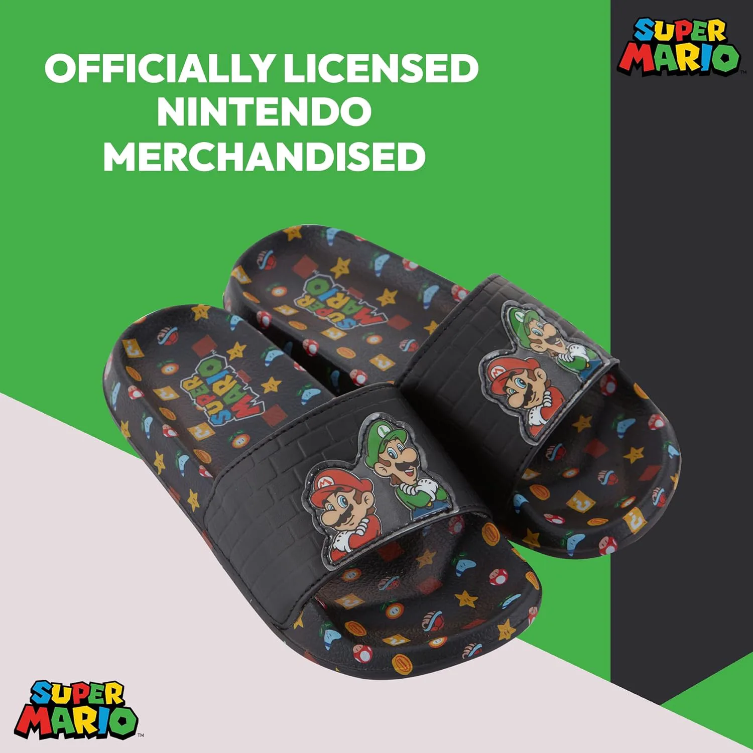 Сандалии Nintendo Boys Mario Slide - Обувь Super Mario - Сандалии с Марио, Луиджи, Кирби и Донки Конг, черный — фото 3