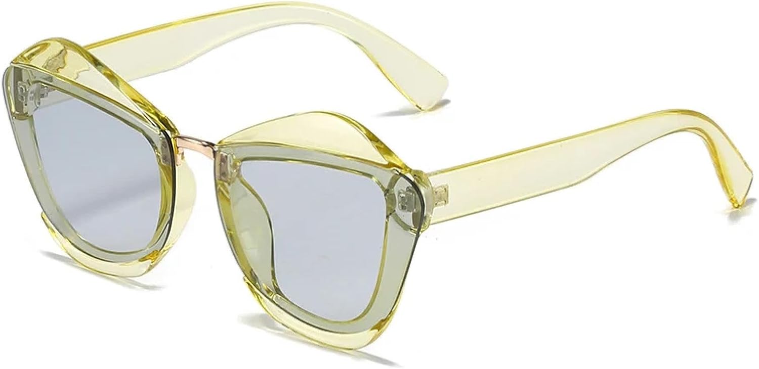 

Модные ретро-солнцезащитные очки «кошачий глаз» для женщин и мужчин, трендовые роскошные солнцезащитные очки для путешествий и вождения, защита от УФ-излучения UV400 TKKTLLT, Green Yellow Blue