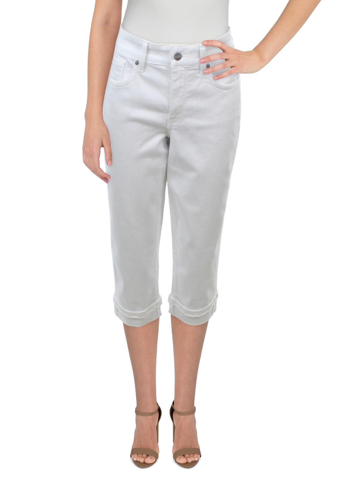 

Женские джинсы Petites Marilyn из денима с бахромой и прямым низом NYDJ, цвет optic white