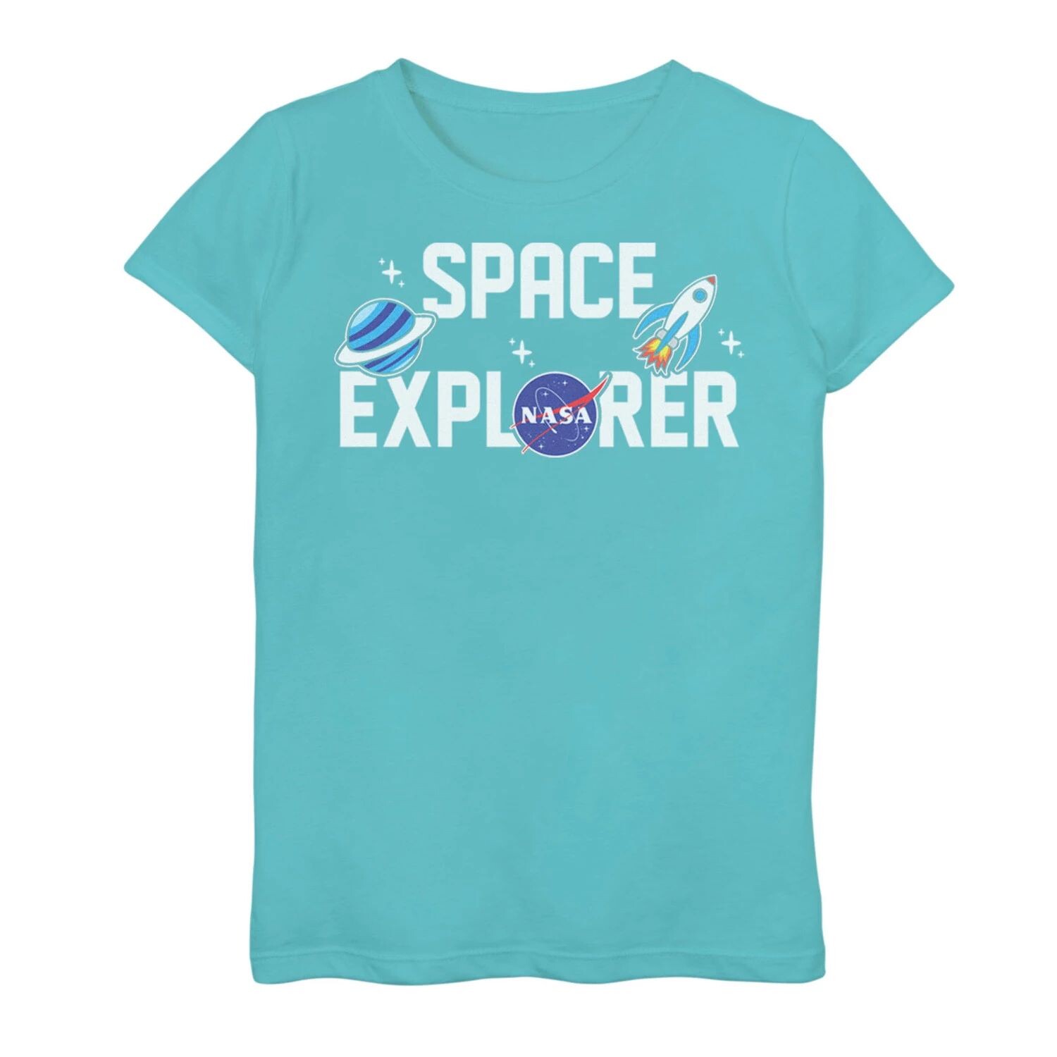 

Футболка с милой наклейкой и смайликами для девочек 7–16 лет, NASA Space Explorer Licensed Character