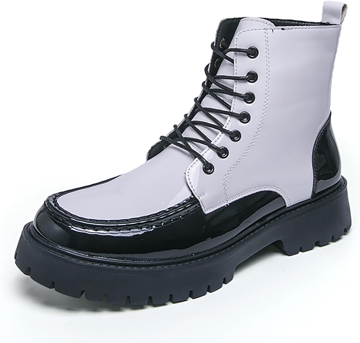 

Мужские ботинки из лакированной кожи, комфортные, на шнуровке, с круглым носком, противоскользящие, водонепроницаемые, оксфордские челси до щиколотки для повседневной носки и вечеринок Twodnawk, белый