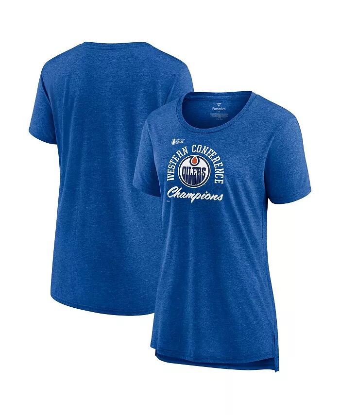 

Женская синяя футболка Edmonton Oilers 2024 Western Conference Champions Drive Tri-Blend Fanatics