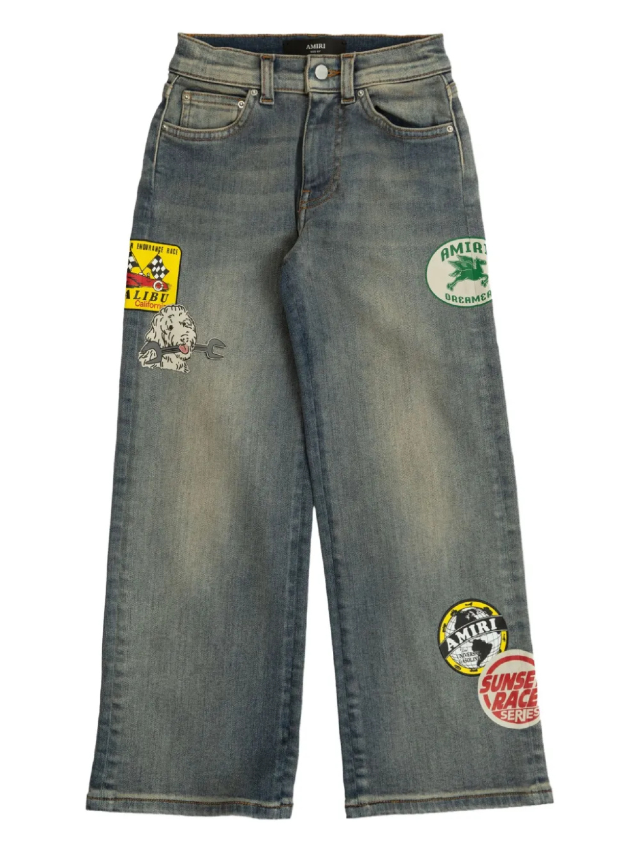 

Джинсы AMIRI KIDS с широкими штанинами и нашивками, синий