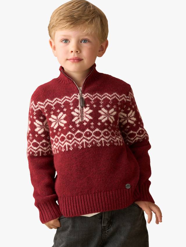 

Детский свитер с молнией и воротником-воронкой в стиле Fair Isle Angel & Rocket, Burgundy