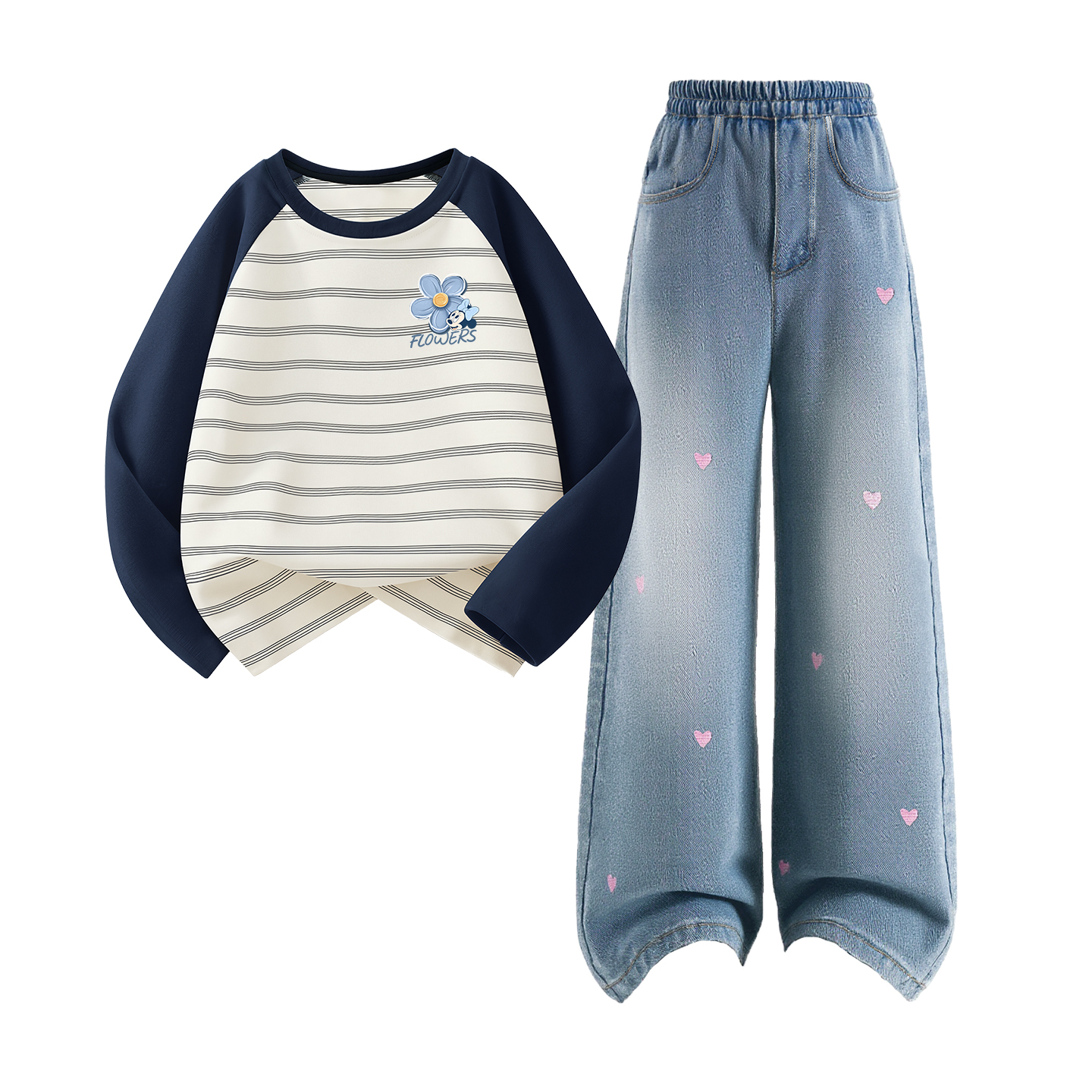 Детская повседневная спортивная одежда Disney, Di Meng Jie Blue White+Solid Color Sea Salt Blue — фото 3