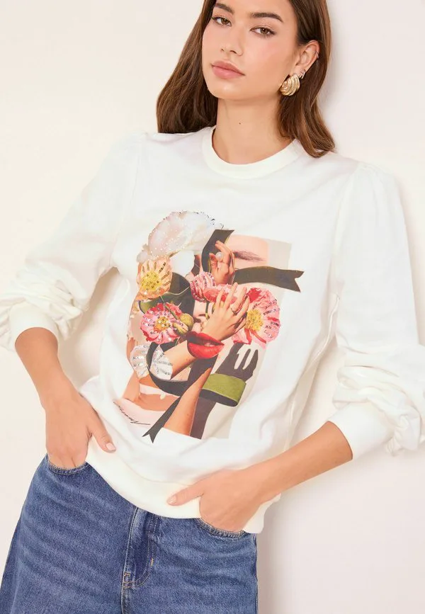 

Толстовка стандартного кроя Lipsy, White Bisou Print, Белый, Толстовка стандартного кроя Lipsy, White Bisou Print