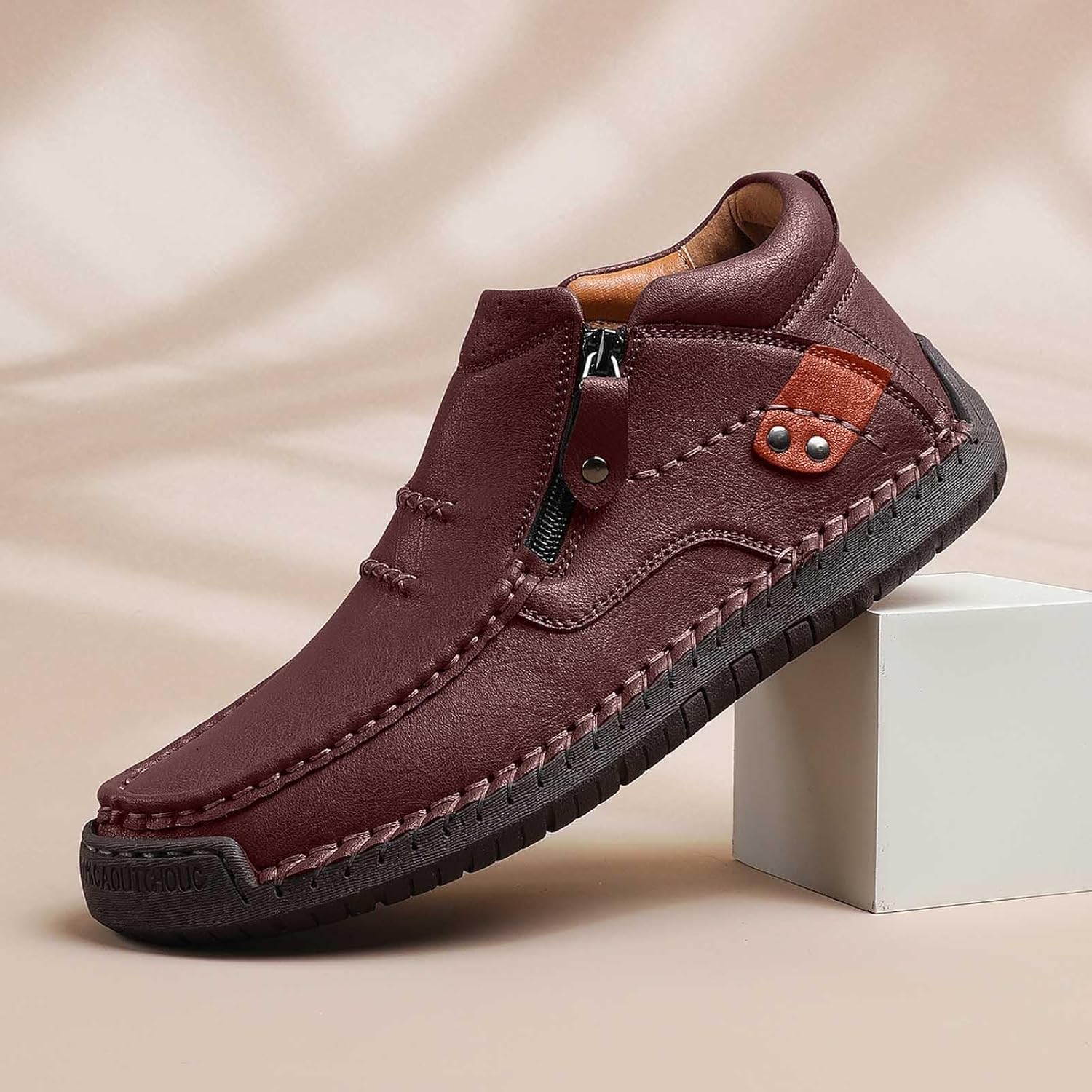 Мужские повседневные кожаные лоферы на подкладке с мягкой подошвой, удобные широкие туфли, прогулок на улице и ежедневной носки Generic, Coffee — фото 4