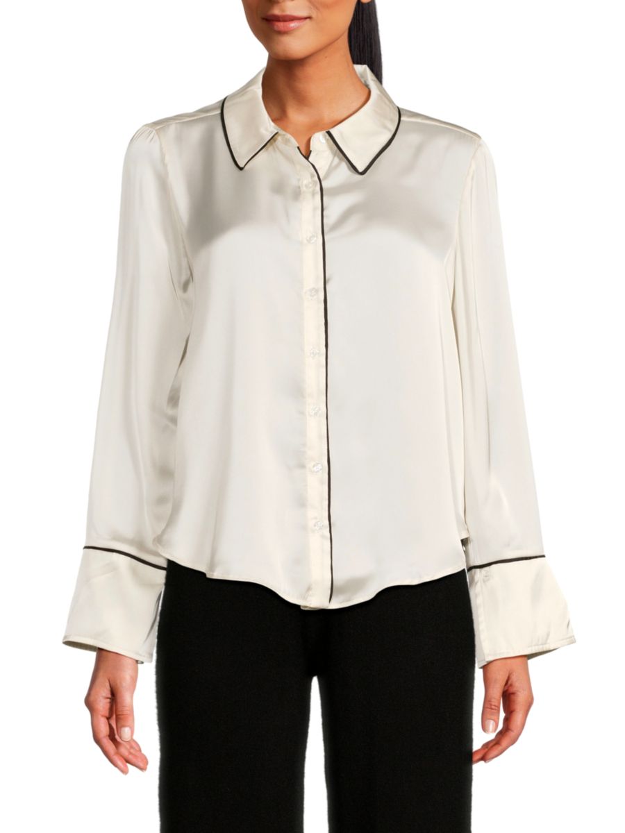 

Рубашка с контрастной отделкой Saks Fifth Avenue, цвет Ivory Black