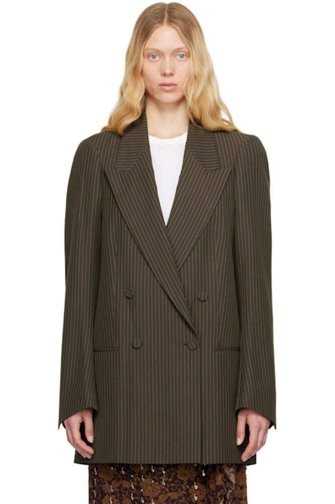 

Блейзер в полоску цвета хаки Dries Van Noten